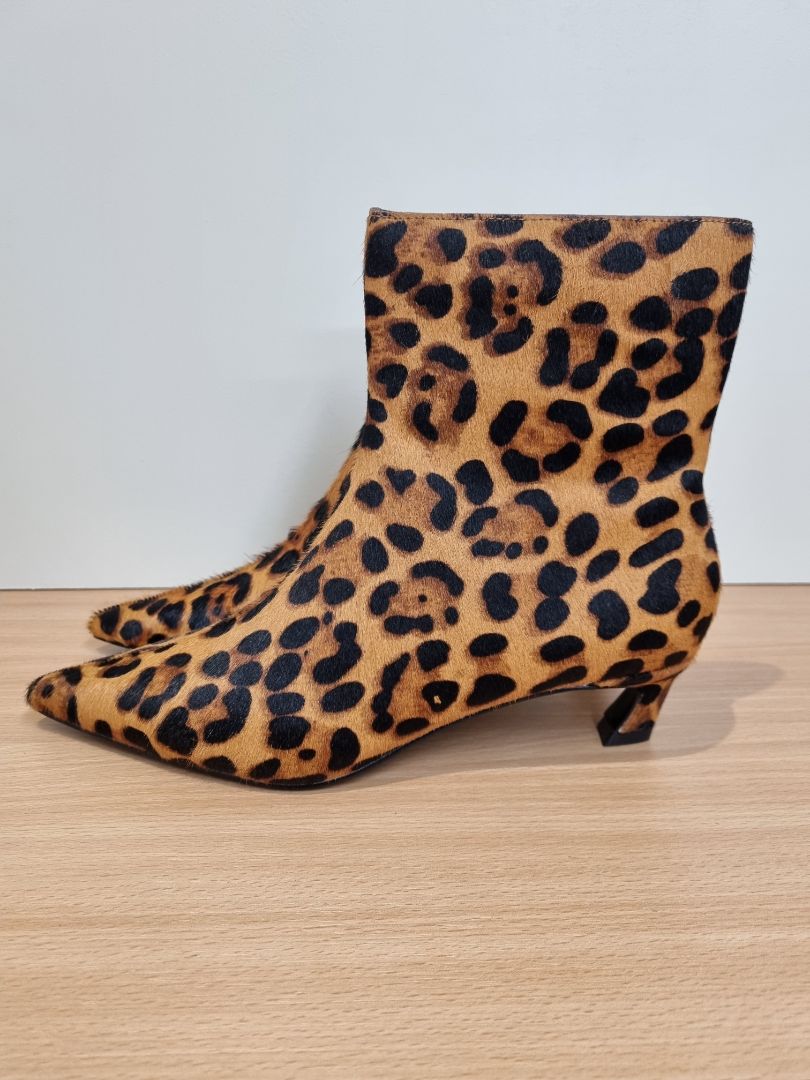 Mint Velvet Brown Black Animal Print Ankle Boots - Size 3
