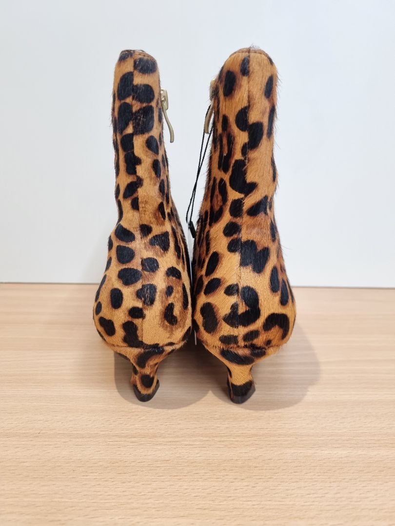 Mint Velvet Brown Black Animal Print Ankle Boots - Size 3