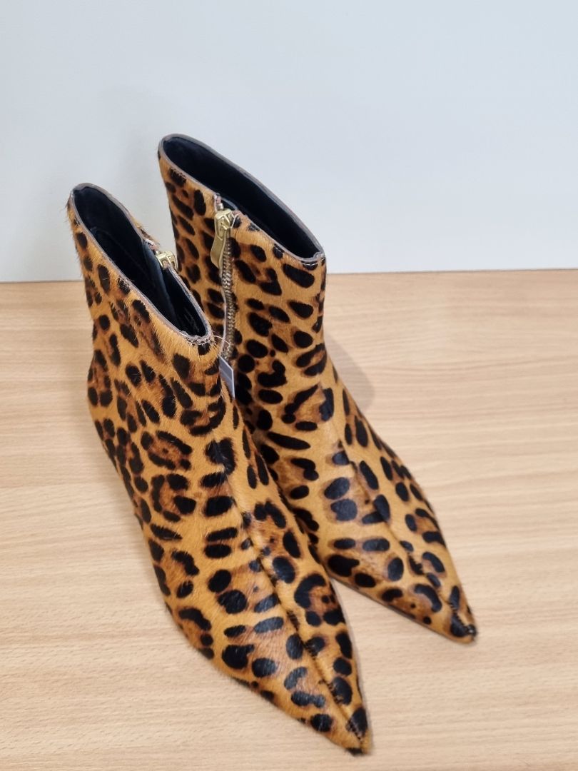 Mint Velvet Brown Black Animal Print Ankle Boots - Size 3