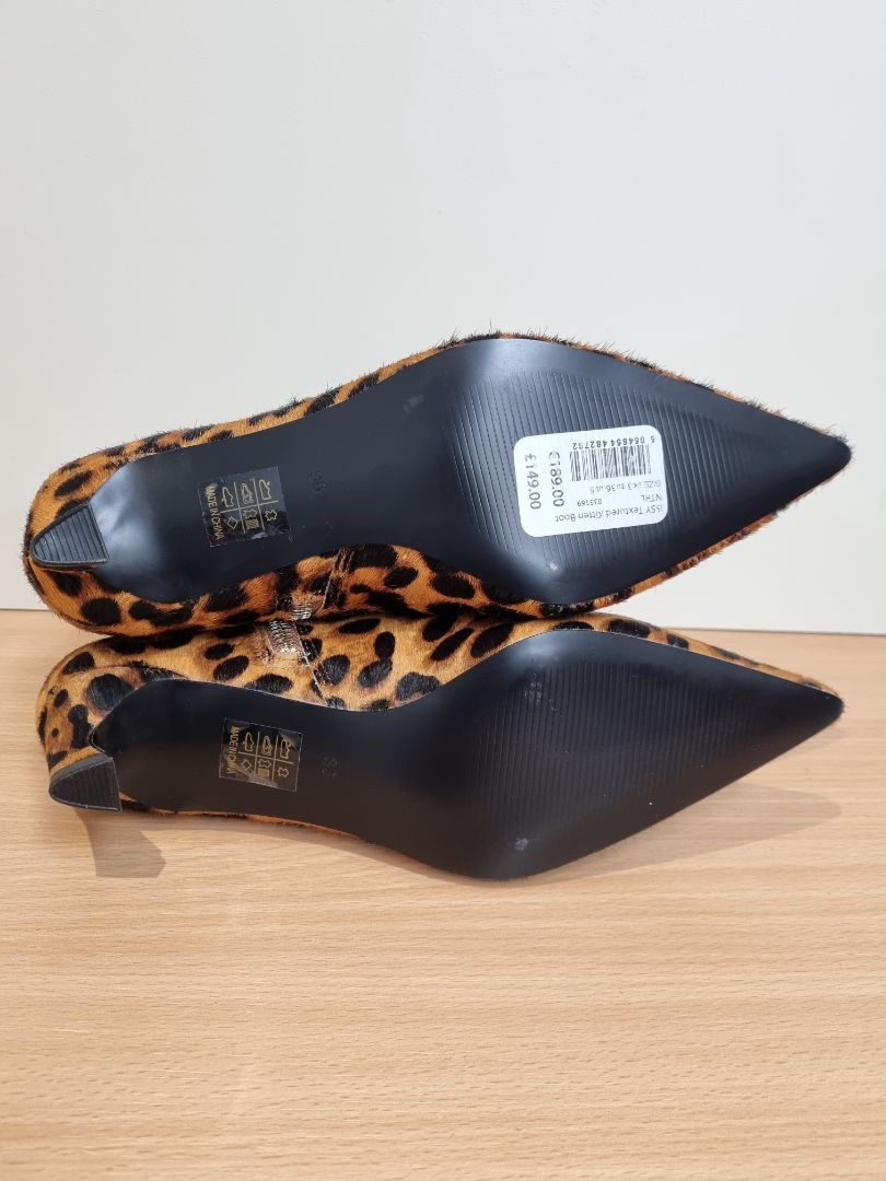 Mint Velvet Brown Black Animal Print Ankle Boots - Size 3
