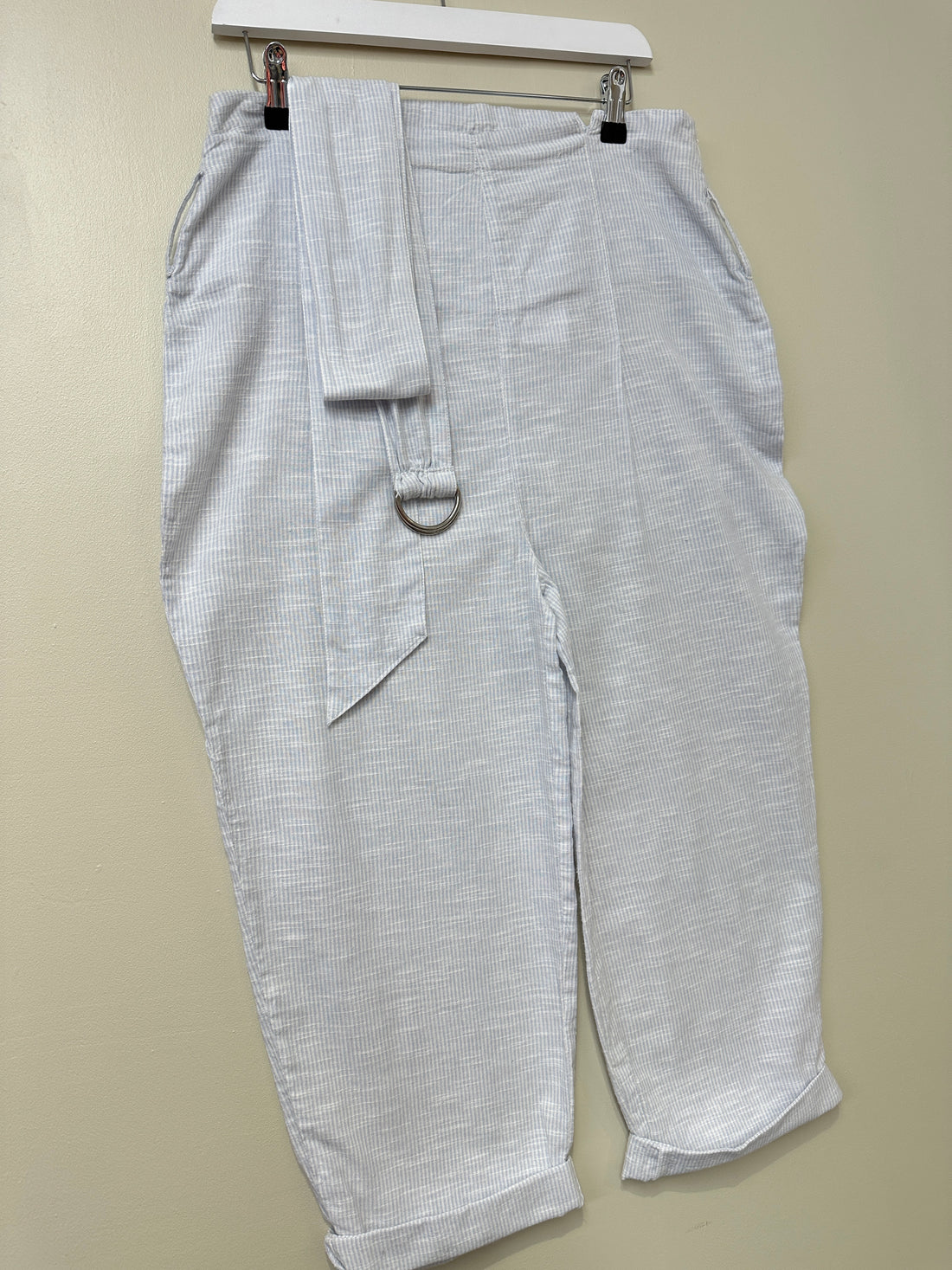 Intown Blue White Paperbag Belted Trousers - Size 12
