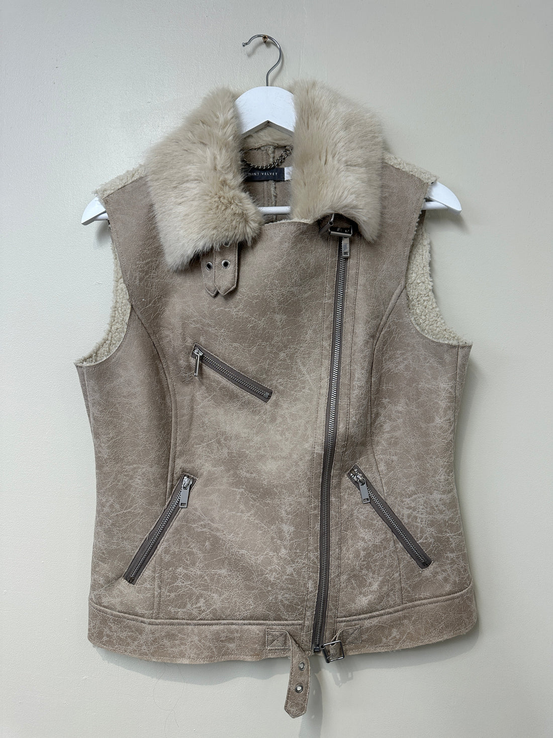 Mint Velvet Beige Faux Suede Gilet - Size 12