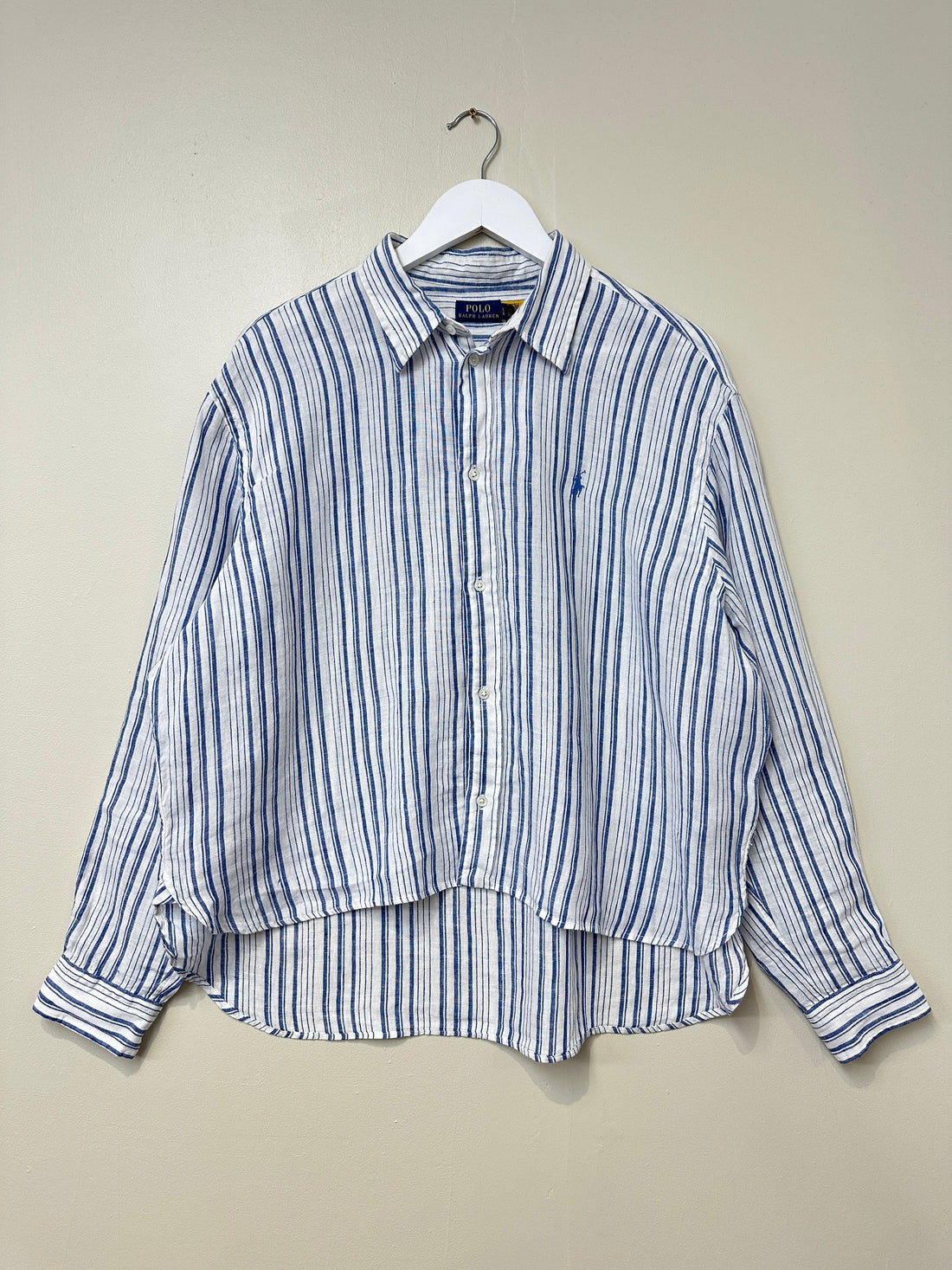 Polo Ralph Lauren Blue White Striped Hi-Low Shirt - Size L