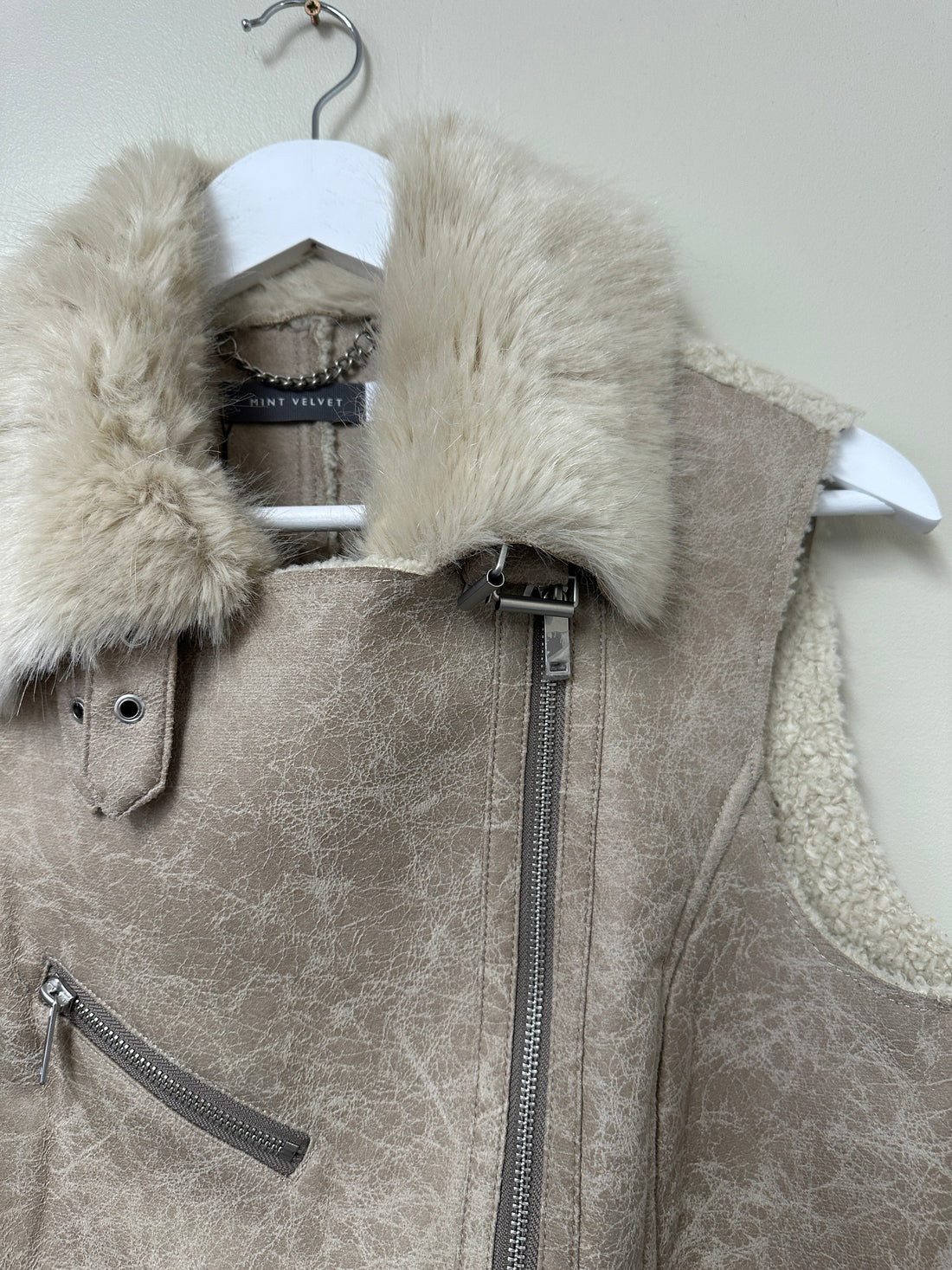 Mint Velvet Beige Faux Suede Gilet - Size 12