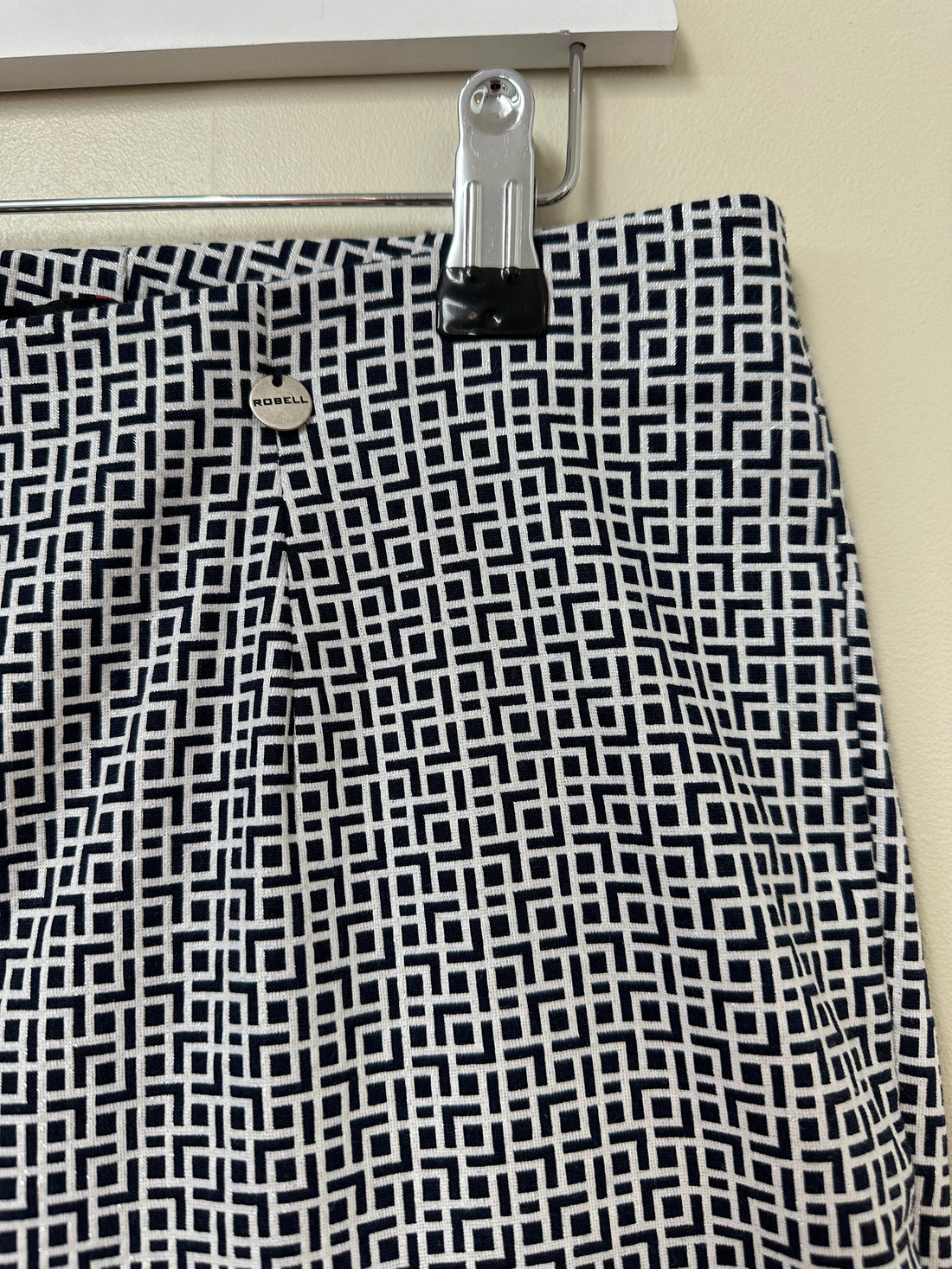 Robell Navy White Marie Full Length Tapered Trousers - Size 14