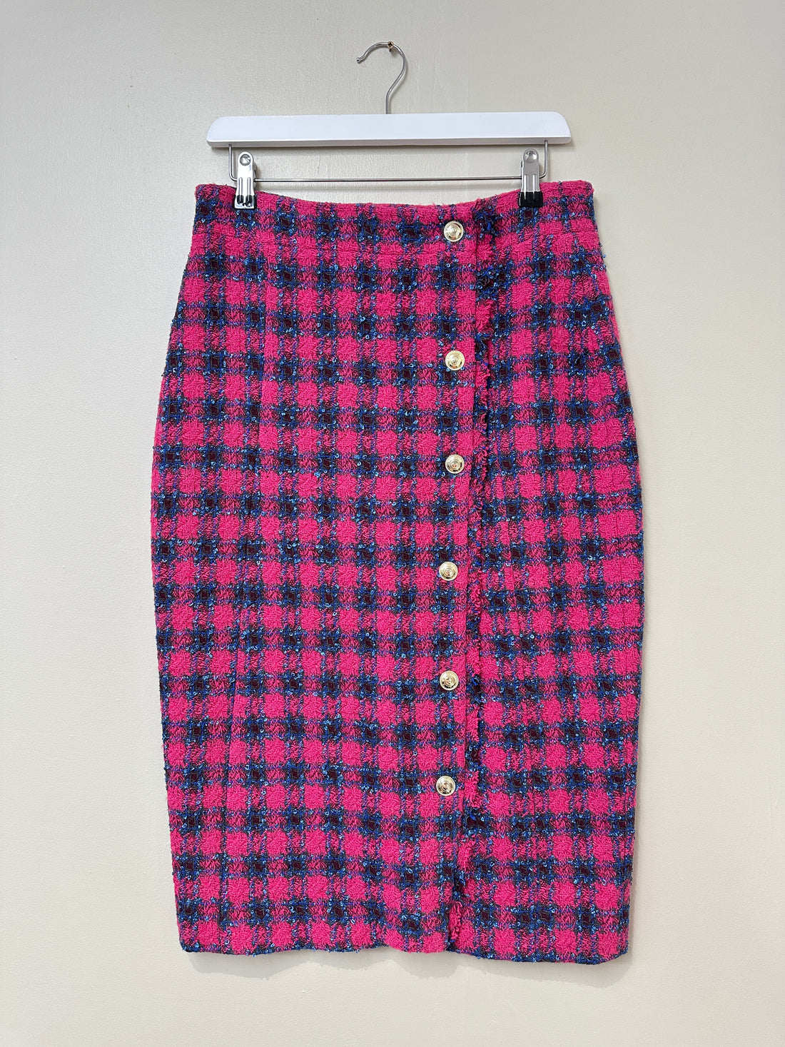 Karen Millen Pink Boucle Pencil Skirt - Size 14