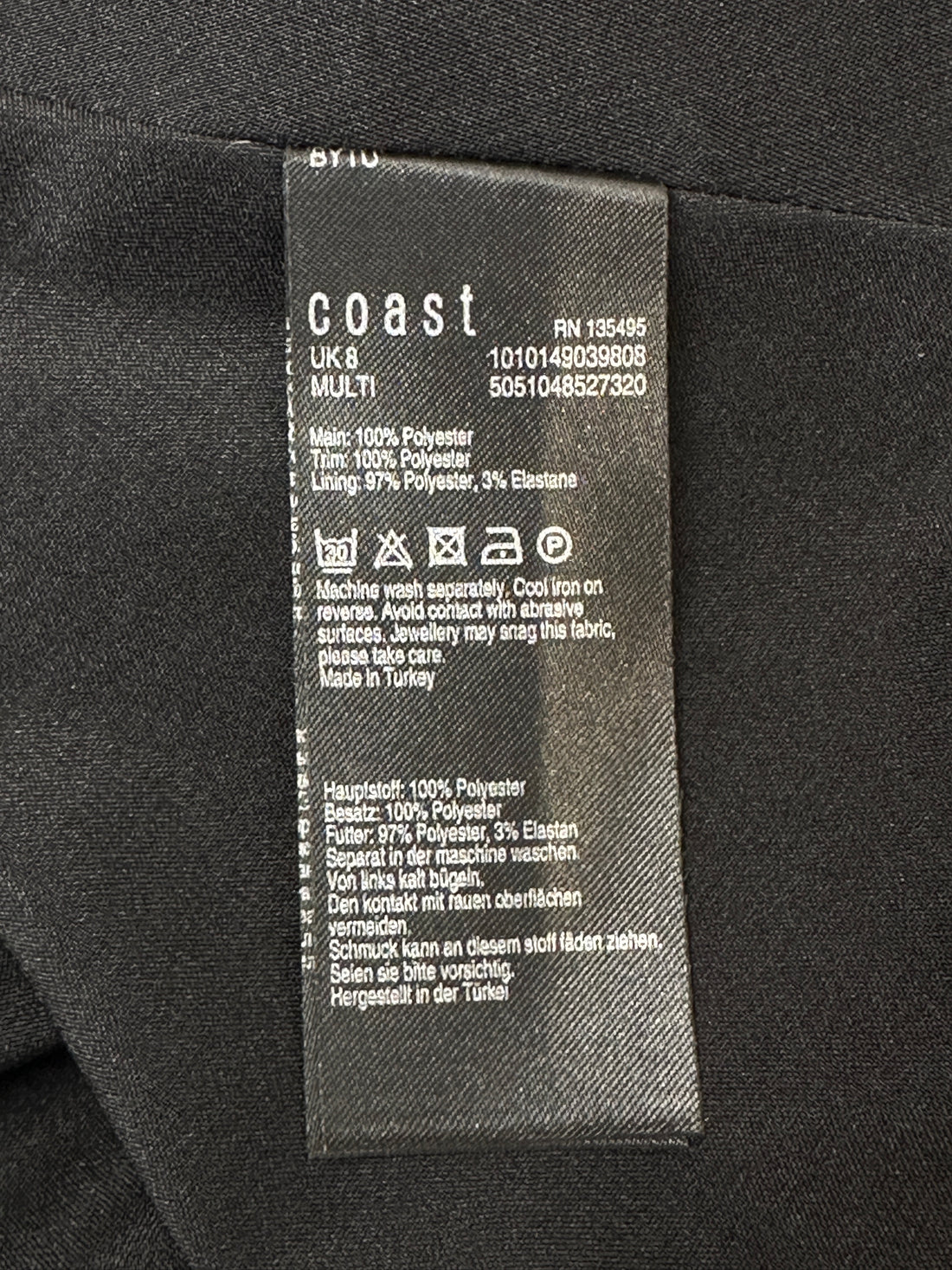 Coast Black Grey Blue Occasion Dress - Size 8