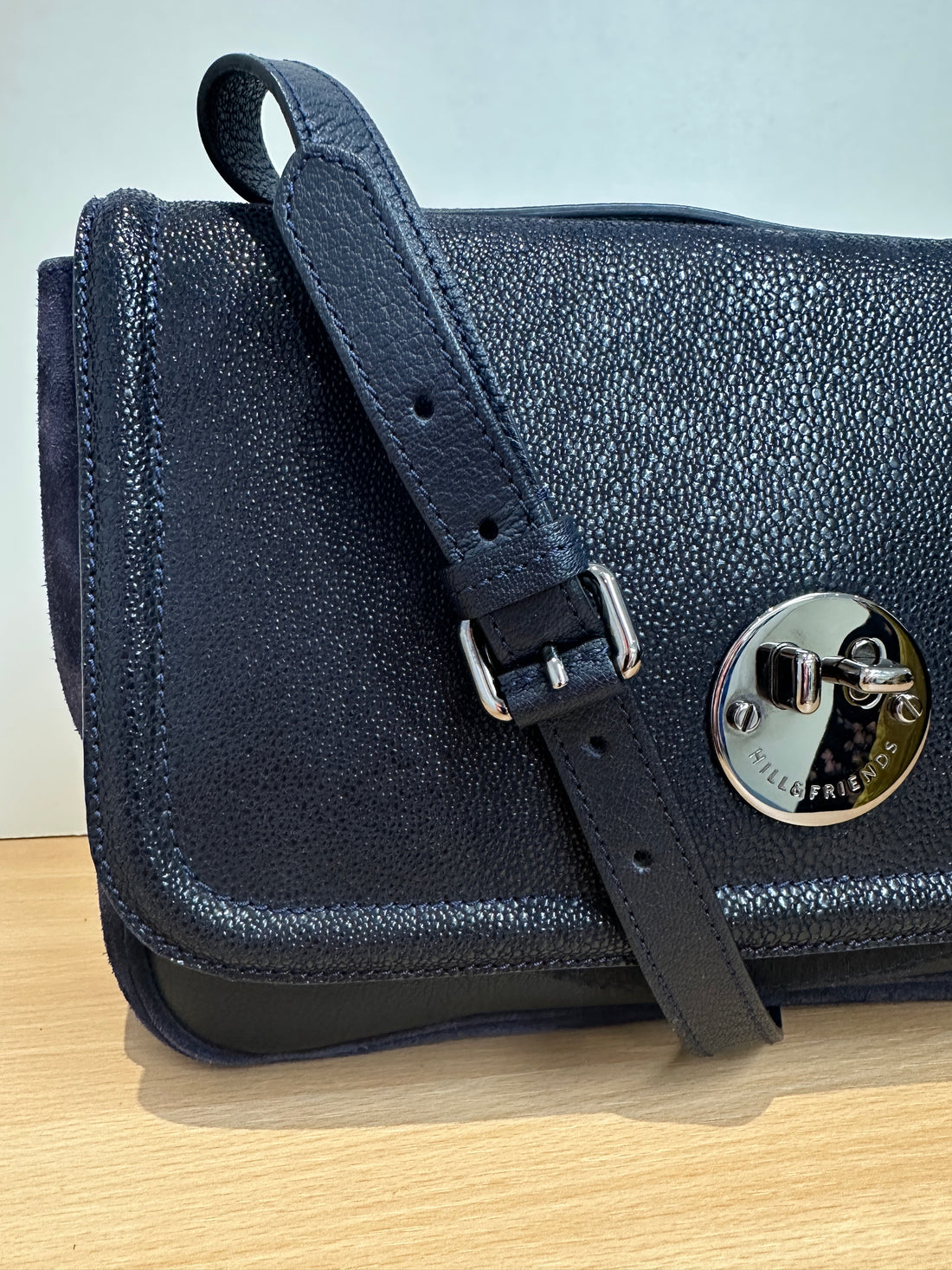 Hill & Friends Navy Blue Happy Handbag