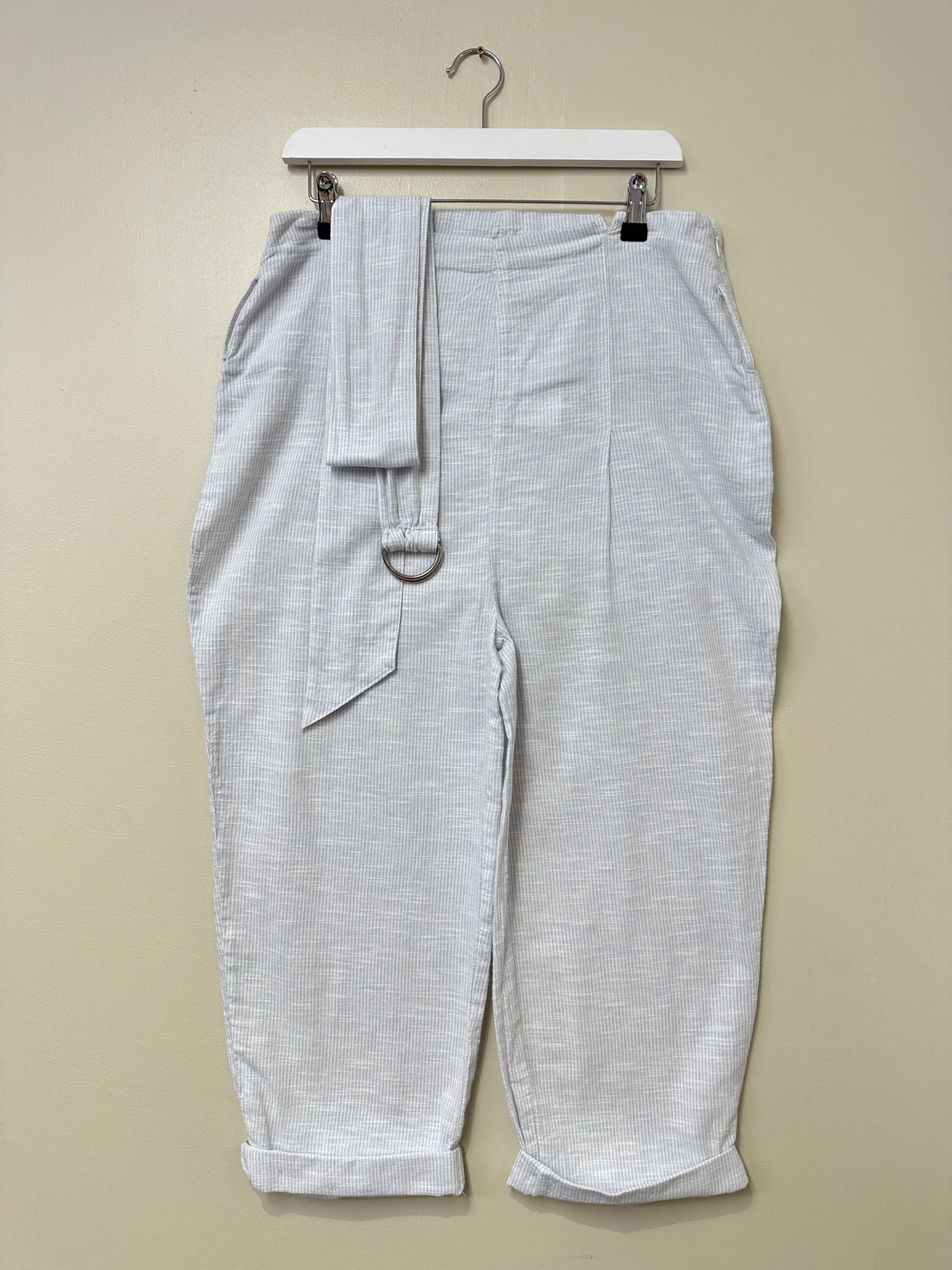 Intown Blue White Paperbag Belted Trousers - Size 12