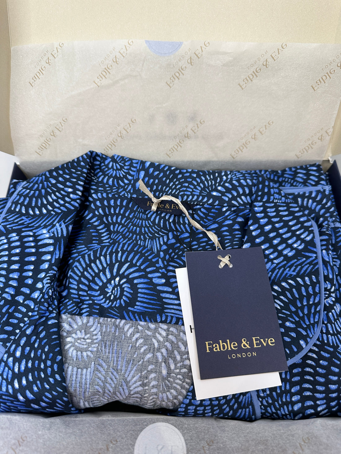 Fable & Eve Blue Mayfair Spiral Pyjama Set - Size 18