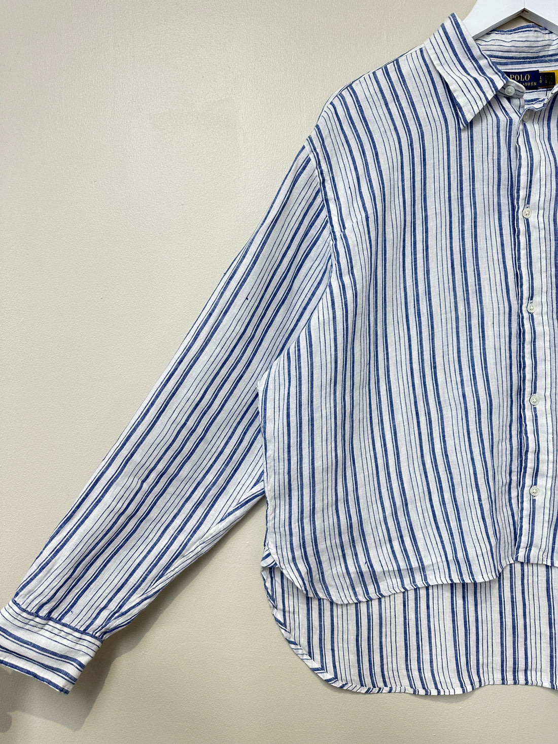 Polo Ralph Lauren Blue White Striped Hi-Low Shirt - Size L