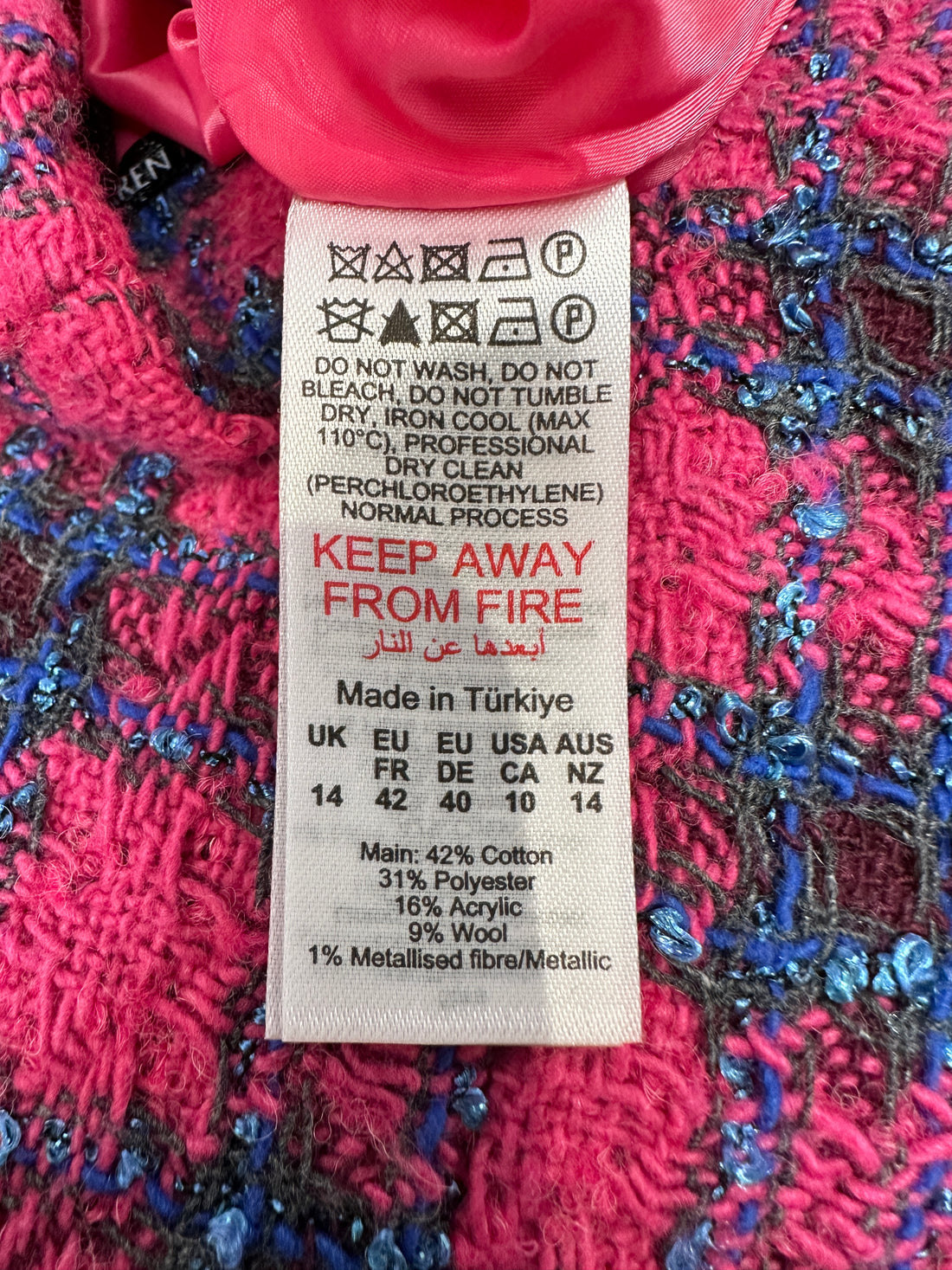 Karen Millen Pink Boucle Pencil Skirt - Size 14
