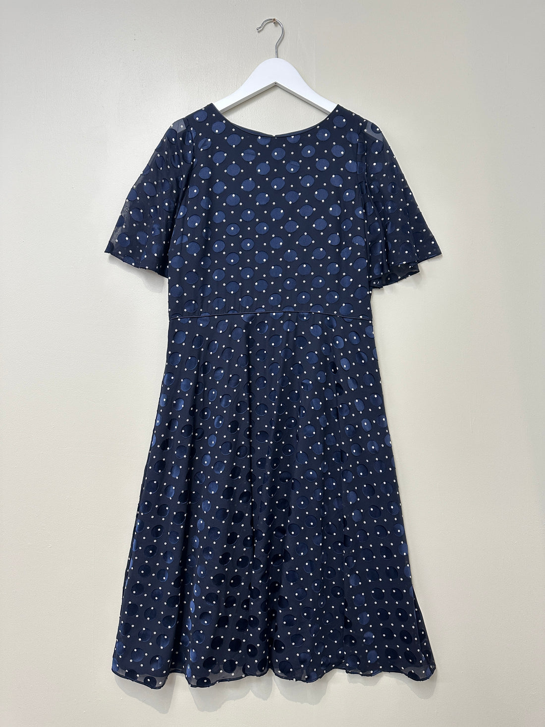 Hobbs Navy Blue Ceira Spot Fit & Flare Dress - Size 12 Petite