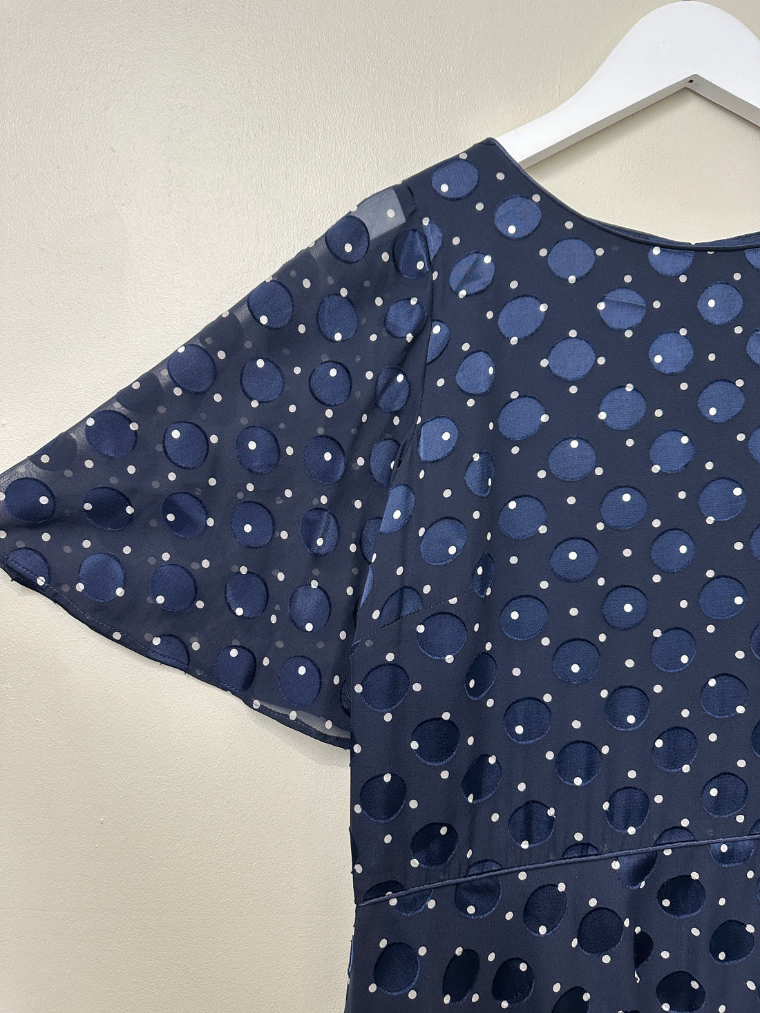 Hobbs Navy Blue Ceira Spot Fit & Flare Dress - Size 12 Petite