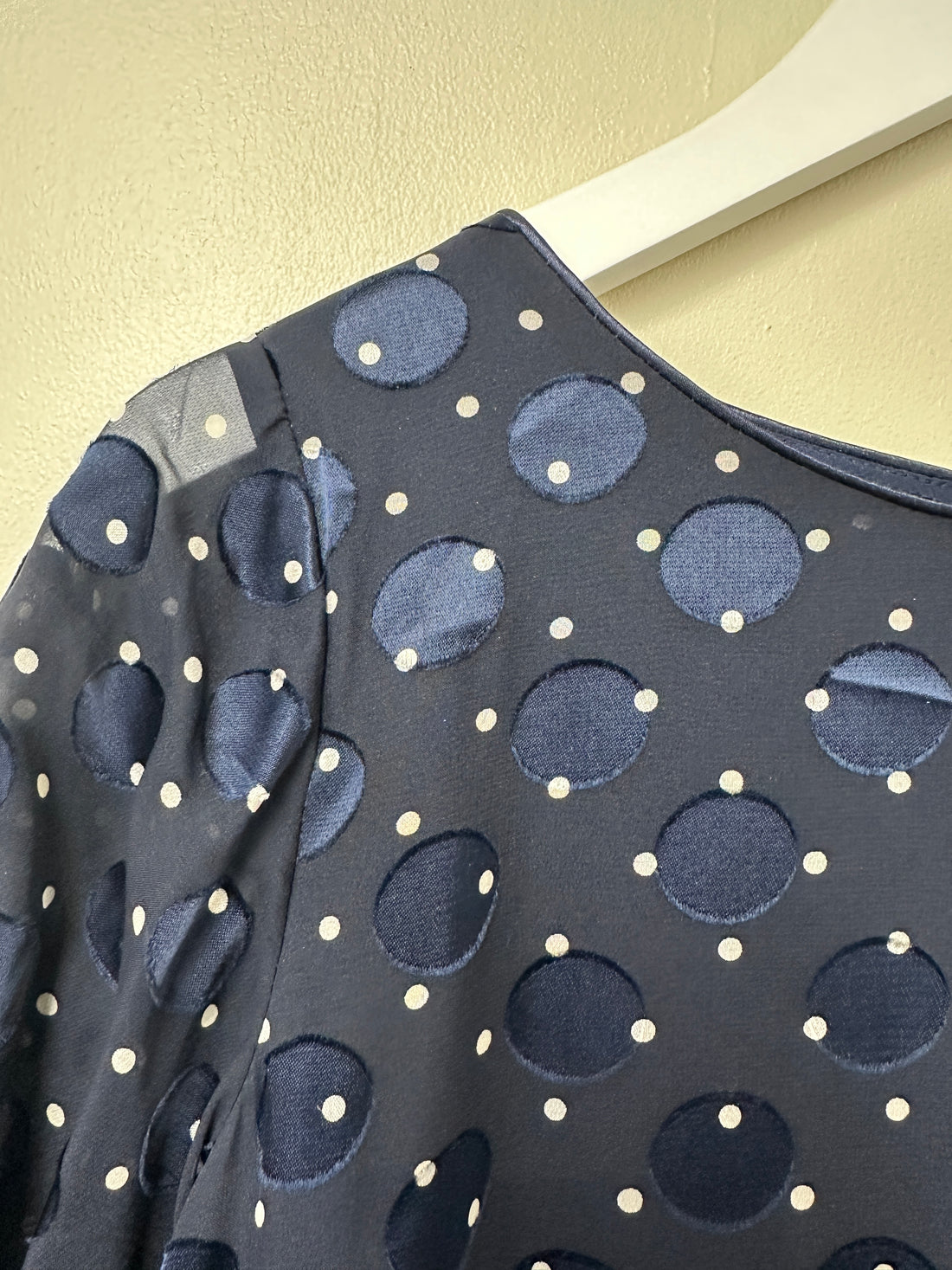 Hobbs Navy Blue Ceira Spot Fit & Flare Dress - Size 12 Petite
