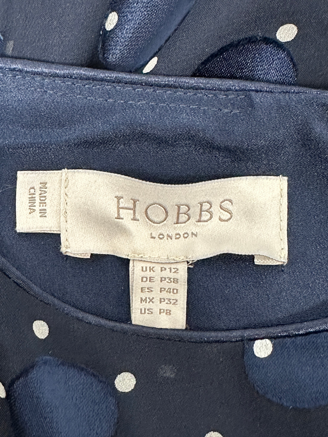 Hobbs Navy Blue Ceira Spot Fit & Flare Dress - Size 12 Petite