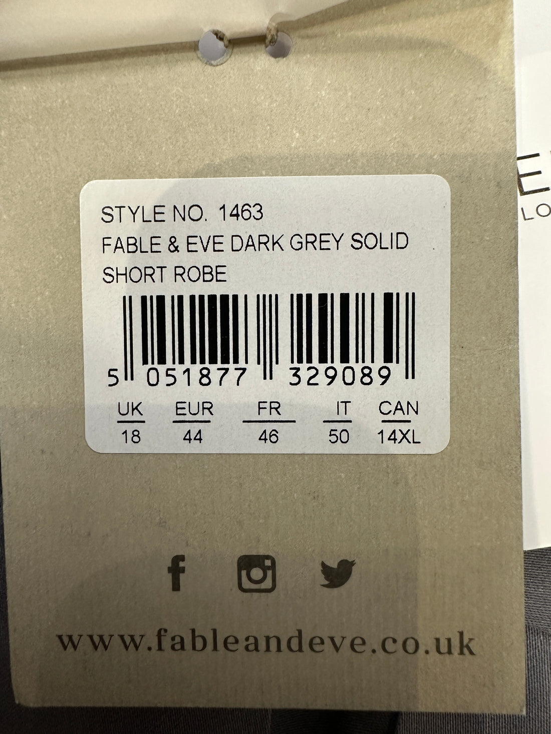 Fable & Eve Dark Grey Solid - Size 18