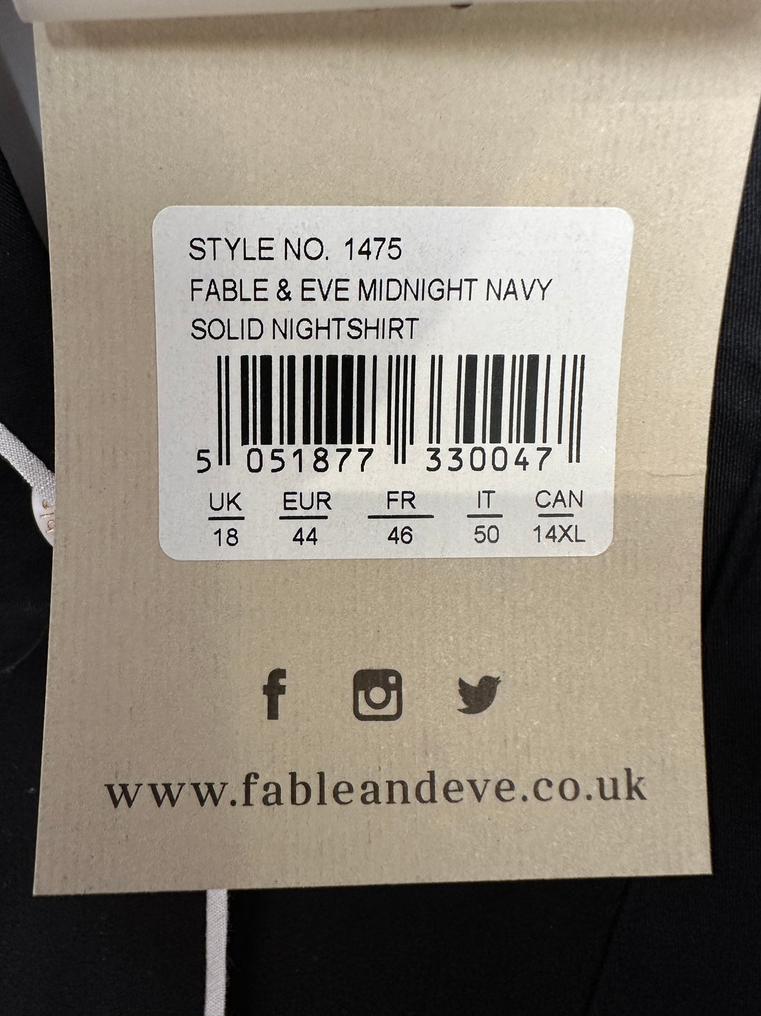Fable & Eve Black Nightshirt - Size 18