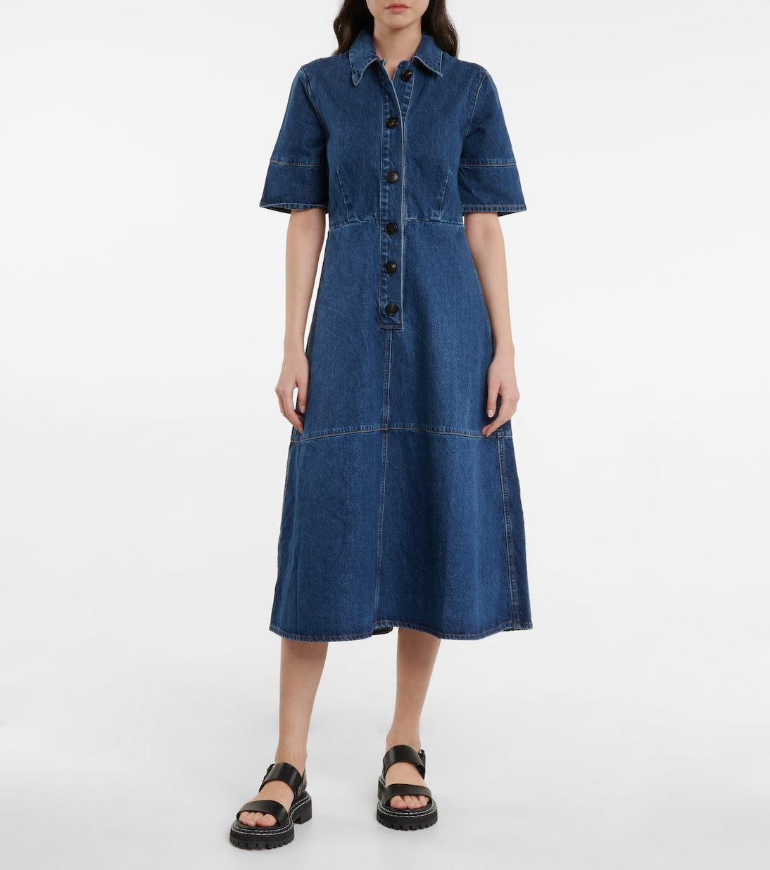 CO Collections Blue Denim Midi Shirt Dress - Size M