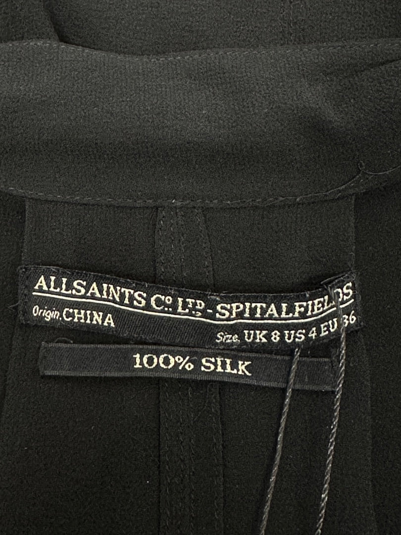 All Saints Black Silk Top - Size 8