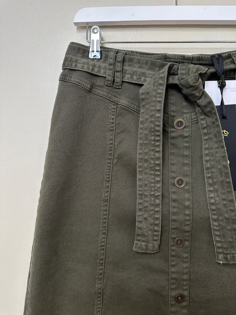 Phase Eight Khaki Green Midi Denim Skirt - Size 14