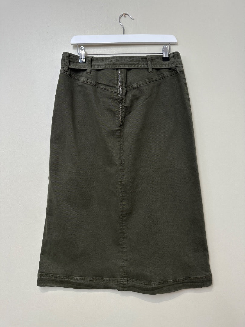 Phase Eight Khaki Green Midi Denim Skirt - Size 14