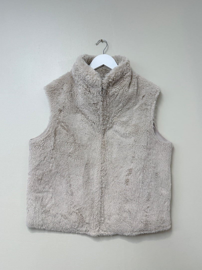 Oui Cream Faux Fur Gilet - Size 14