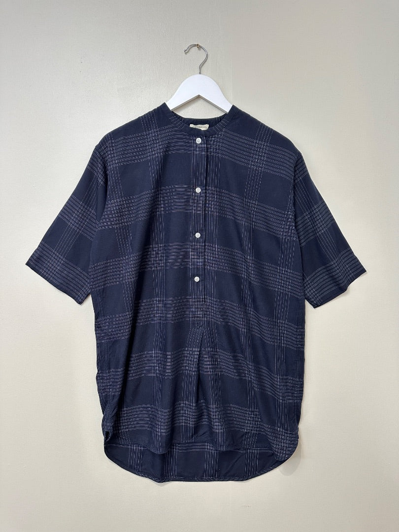 Malene Birger Navy Check Longline Shirt - Size 10