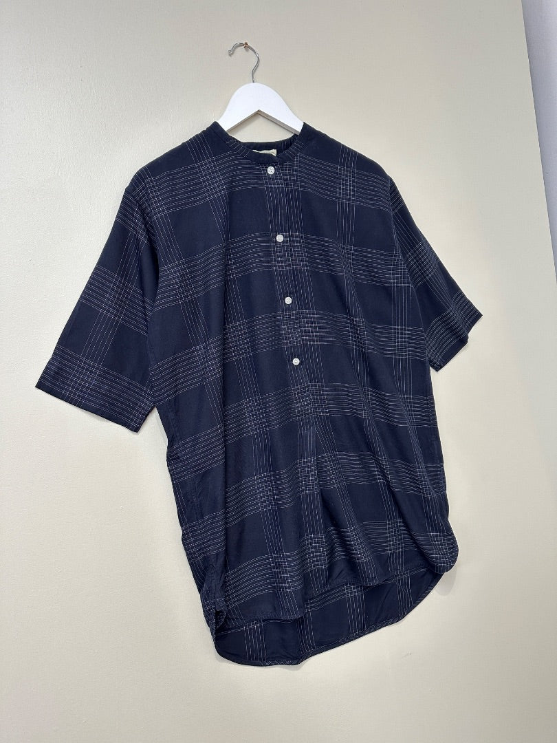Malene Birger Navy Check Longline Shirt - Size 10