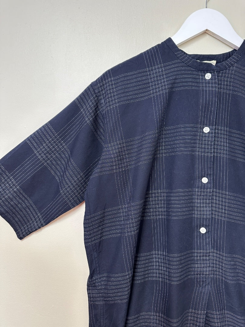 Malene Birger Navy Check Longline Shirt - Size 10