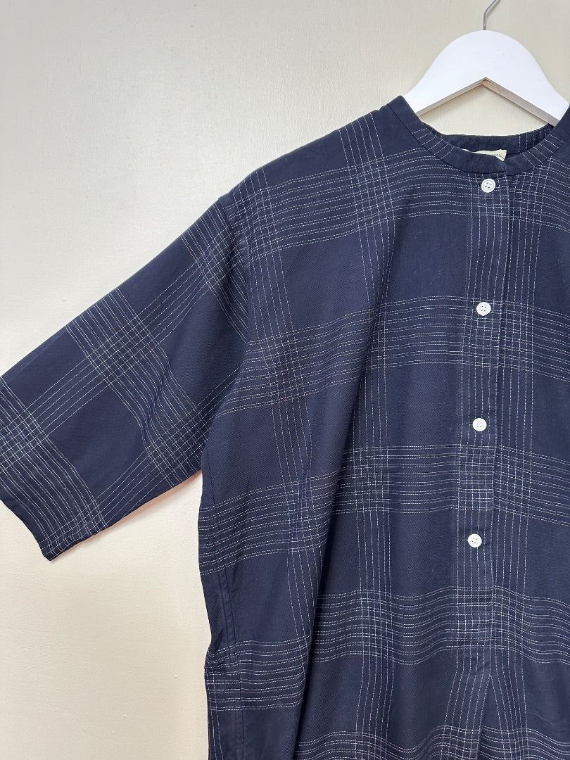 Malene Birger Navy Check Longline Shirt - Size 10