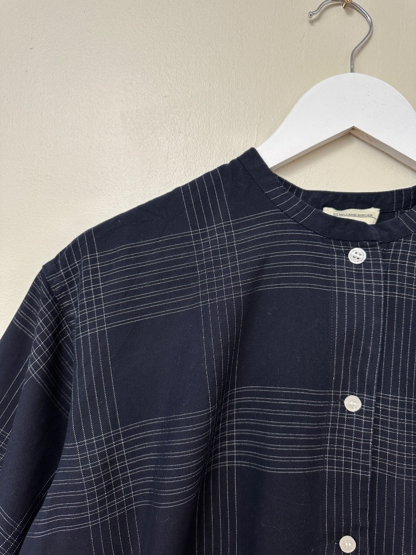Malene Birger Navy Check Longline Shirt - Size 10