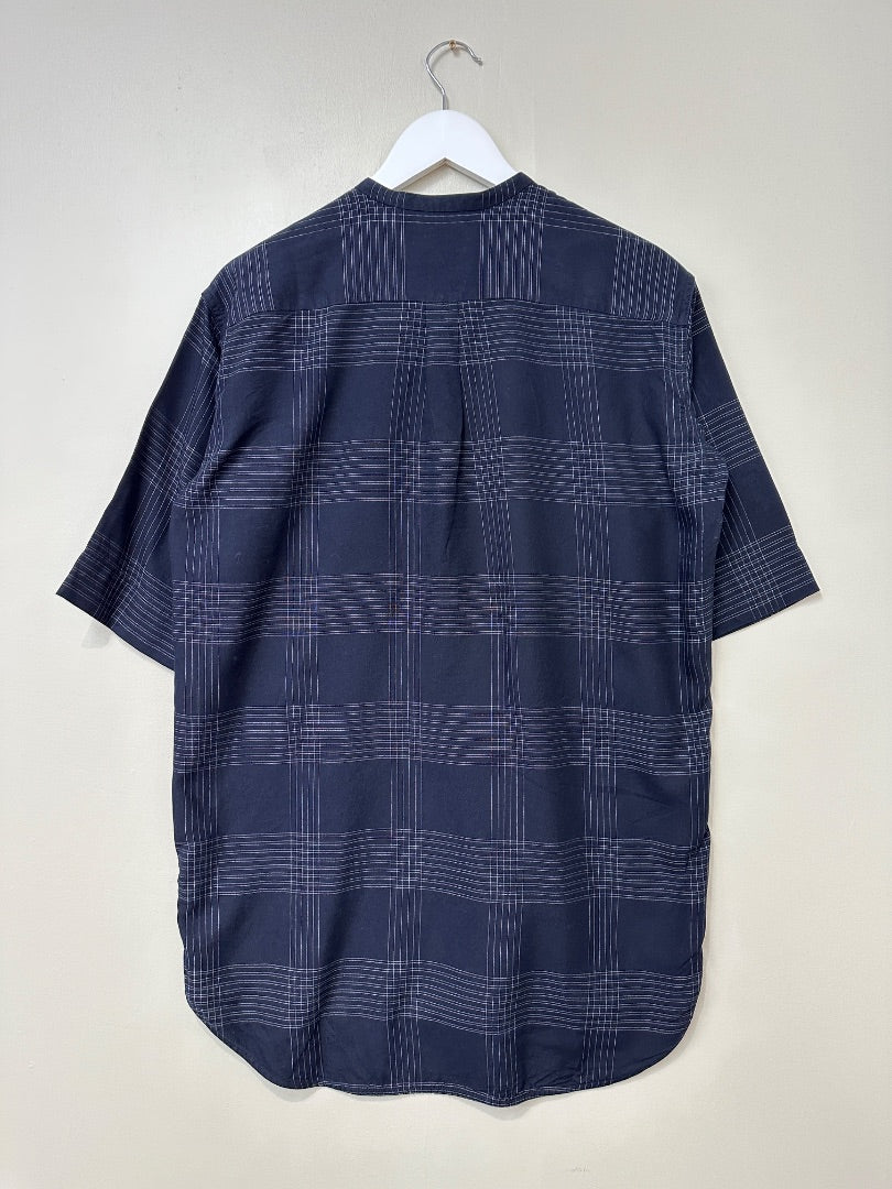 Malene Birger Navy Check Longline Shirt - Size 10