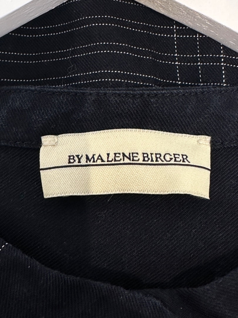 Malene Birger Navy Check Longline Shirt - Size 10