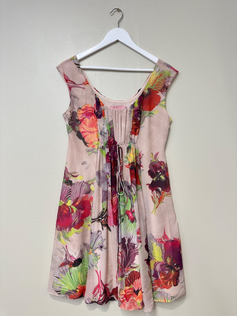 Ted Baker Pink Mix Floral Dress - Size 12