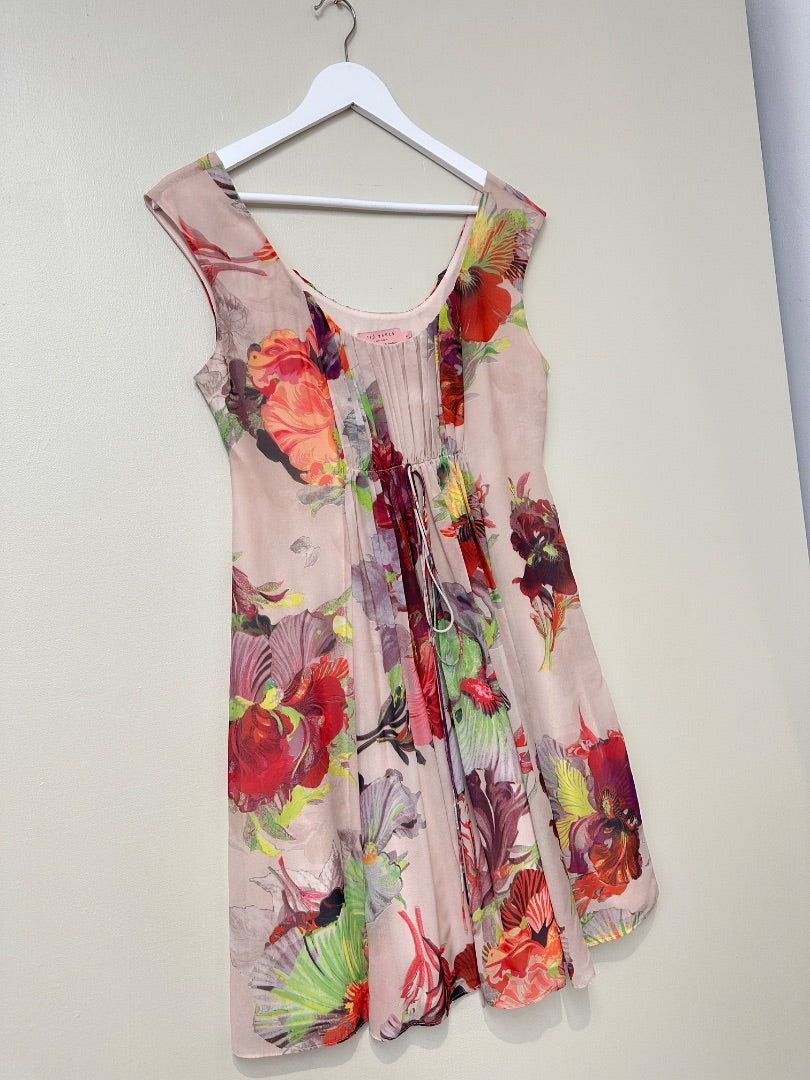 Ted Baker Pink Mix Floral Dress - Size 12