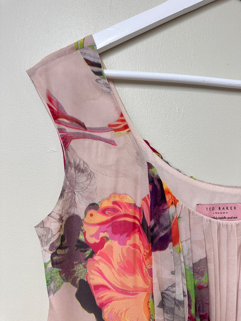Ted Baker Pink Mix Floral Dress - Size 12