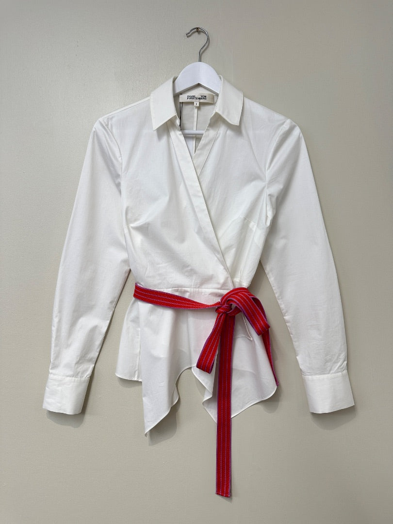 Diane Von Furstenberg White Wrap Tie Shirt - Size S