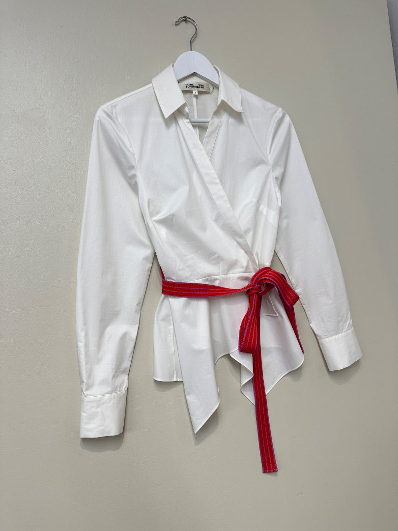 Diane Von Furstenberg White Wrap Tie Shirt - Size S