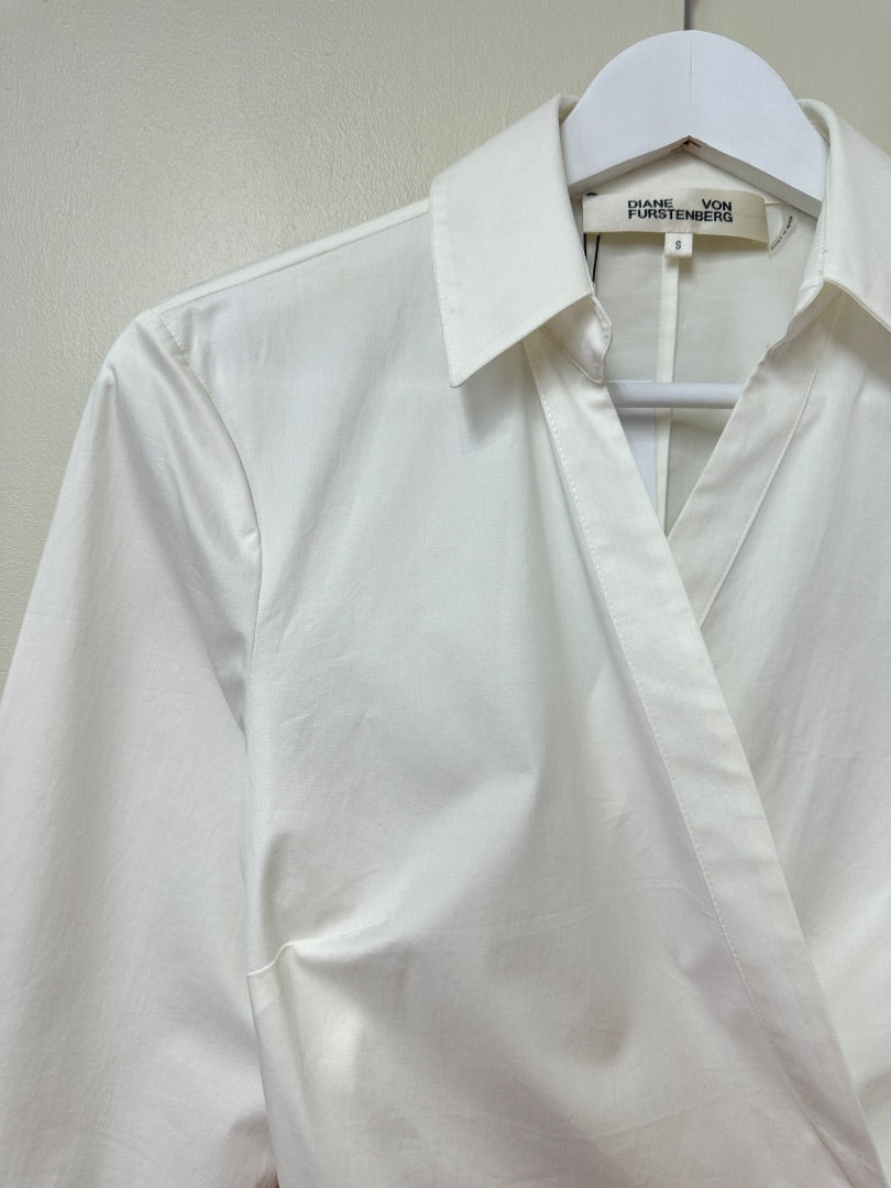 Diane Von Furstenberg White Wrap Tie Shirt - Size S
