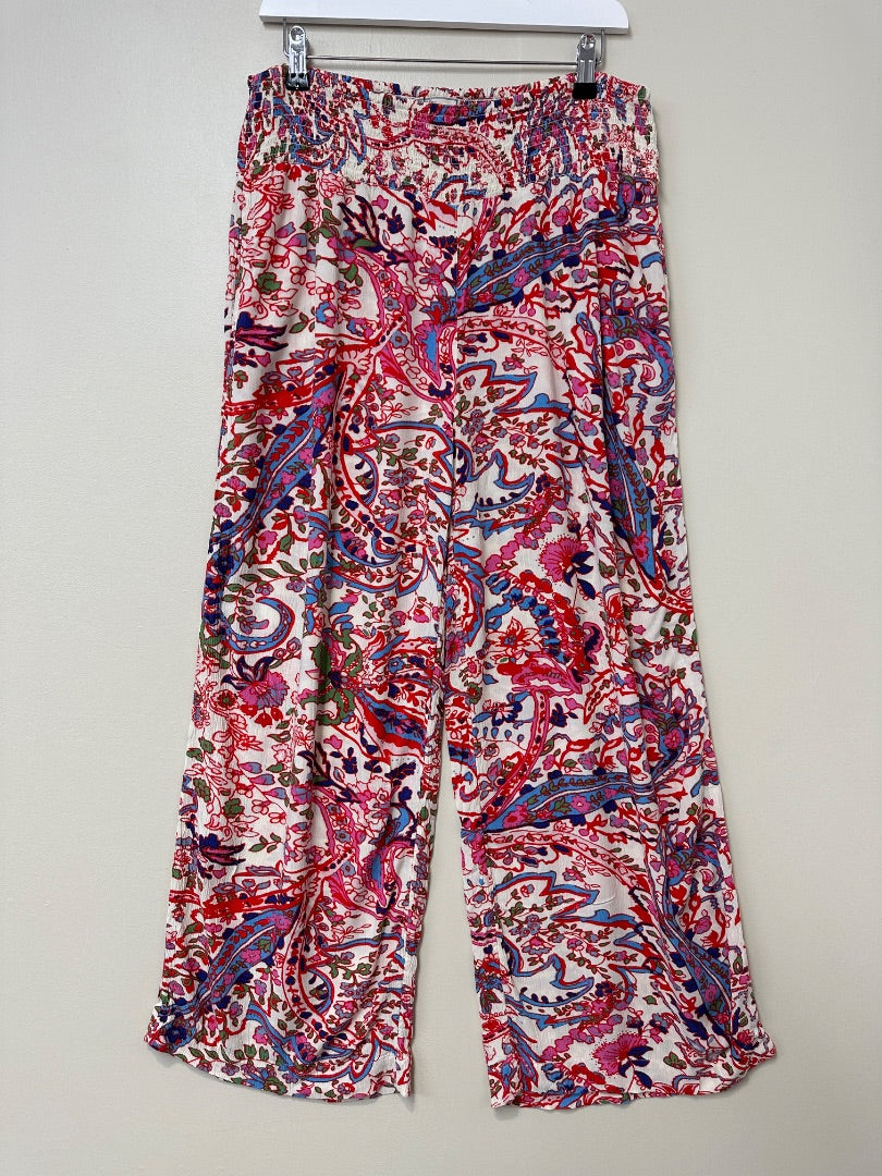 Fat Face White Pink Wide Leg Trousers - Size 12