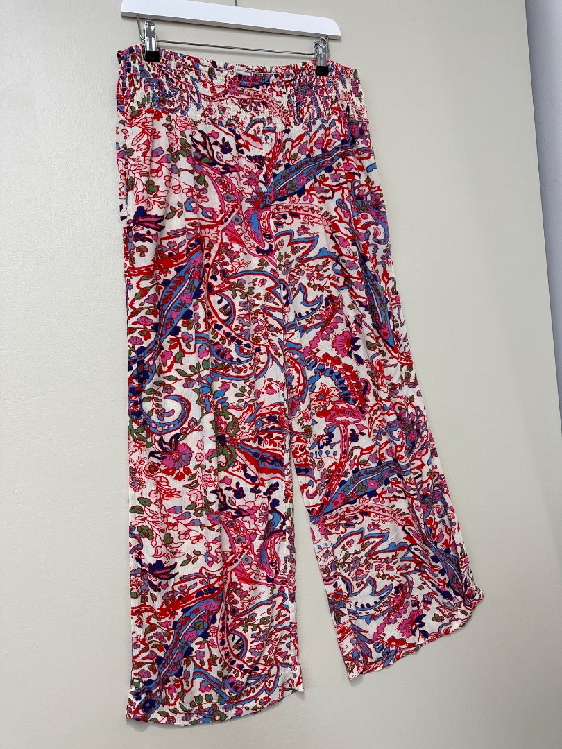 Fat Face White Pink Wide Leg Trousers - Size 12