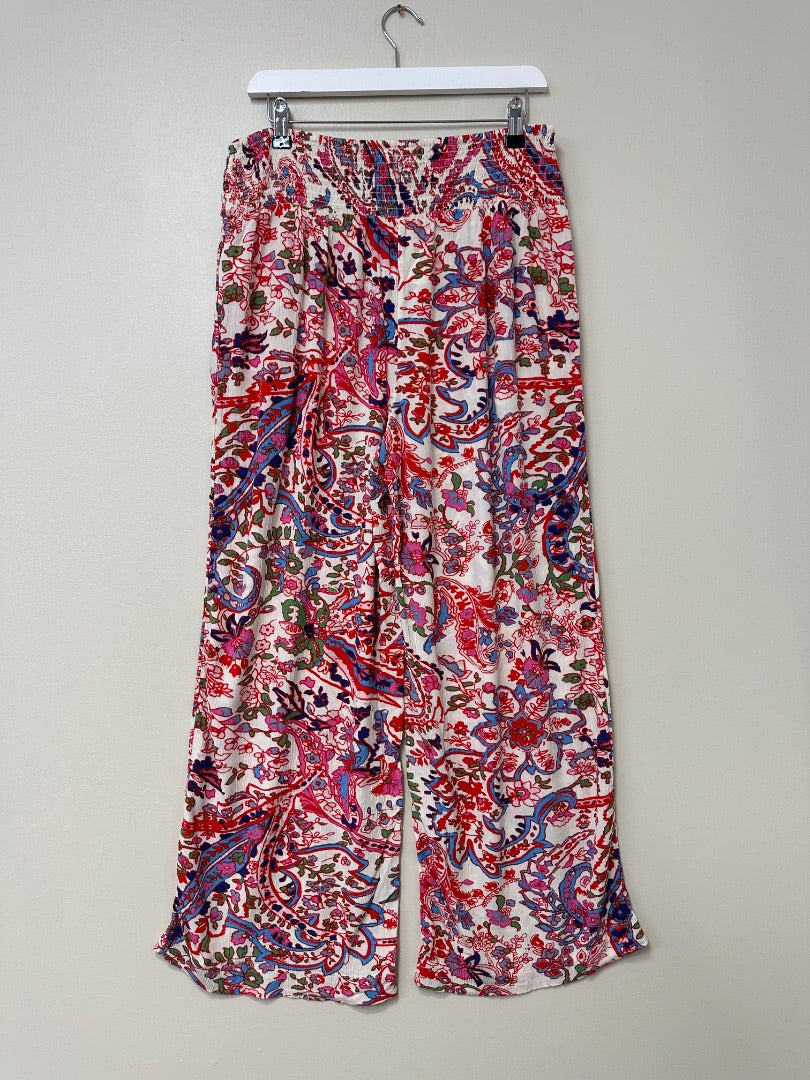 Fat Face White Pink Wide Leg Trousers - Size 12