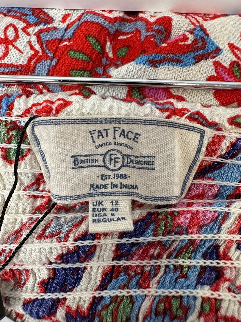 Fat Face White Pink Wide Leg Trousers - Size 12