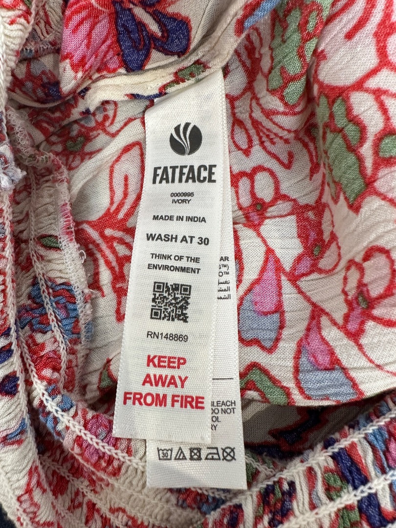 Fat Face White Pink Wide Leg Trousers - Size 12