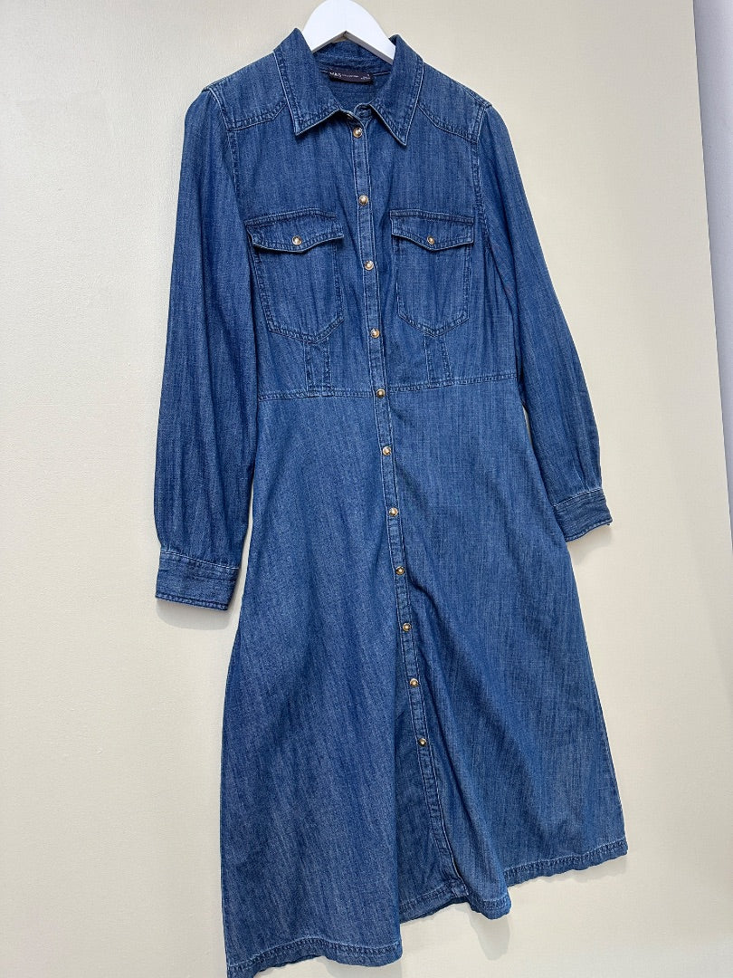 M&S Blue Denim Midi Dress - Size 12