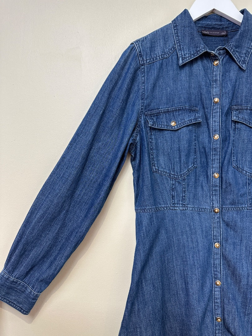 M&S Blue Denim Midi Dress - Size 12