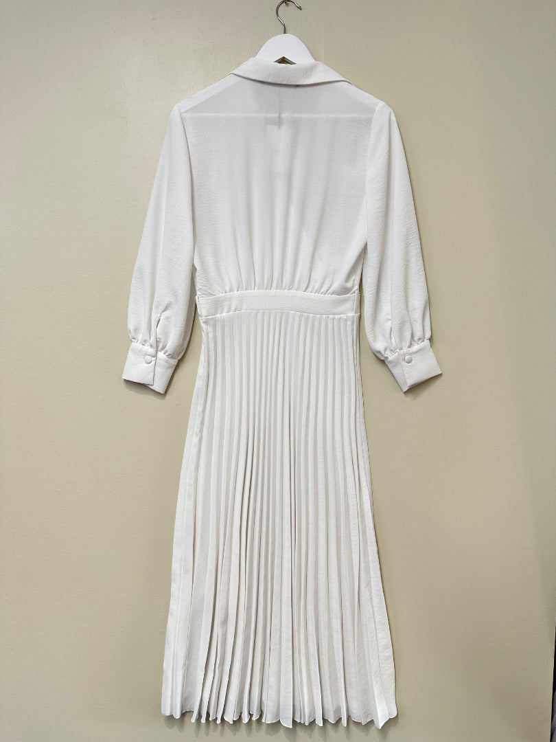 Zara White Pleated Midi Wrap Shirt Dress - Size S