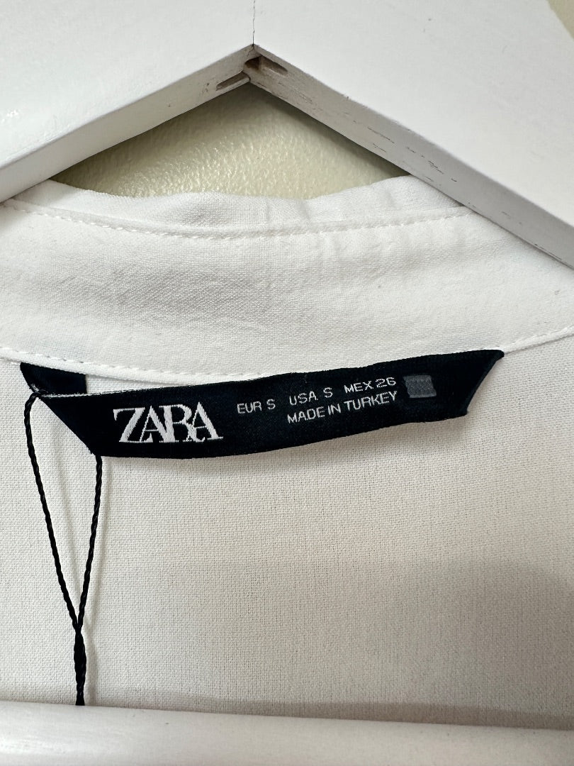 Zara White Pleated Midi Wrap Shirt Dress - Size S