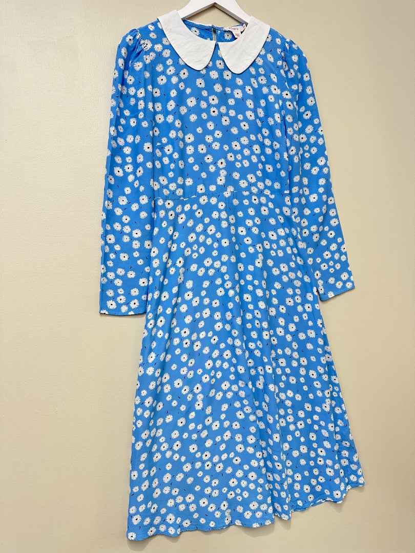 Finery Blue White Ditsy Collared Tea Dress - Size 10